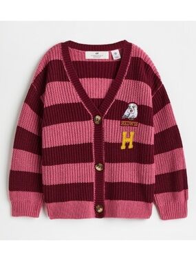 Harry Potter Striped Pink & Burgundy Cardigan with Hedwig the Owl Patch | 8-10Y